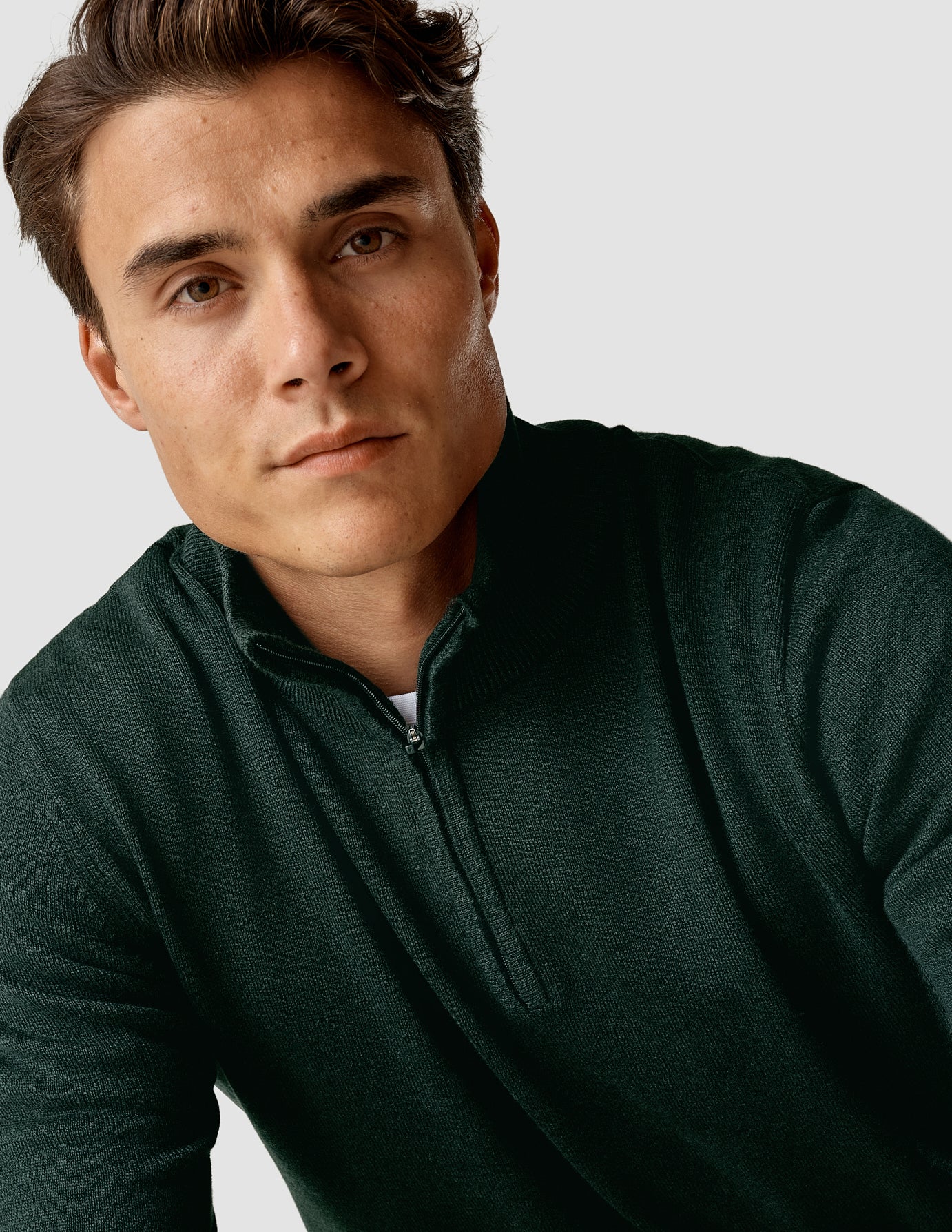 Fine Knit Half Zip Forest Green Molinaire